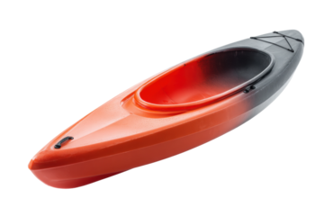 Vibrant orange and black kayak for adventurous water sports and outdoor activities, cut out
