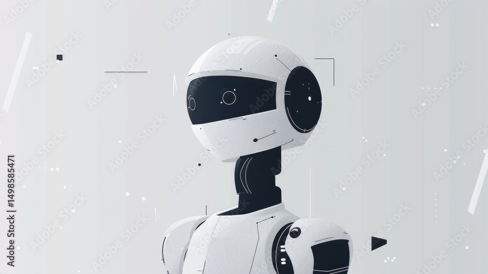 Poster this image showcases a modern robot with a sleek, minimalist design, blending innovation and technol