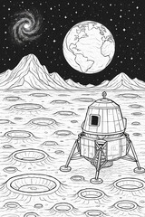 Moon Landing &ndash; Space Exploration Coloring Page