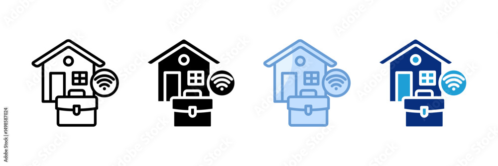 Poster remote job icon set multiple style collection