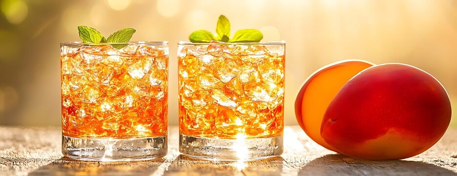 Peach iced tea, summer drinks, outdoor