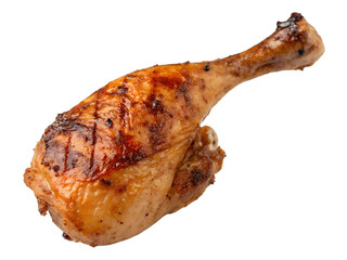Close-Up of a Roasted Chicken Leg Isolated on transparent background cutout, PNG file, Cutout file