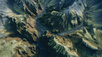 Aerial view of rugged mountainous landscape