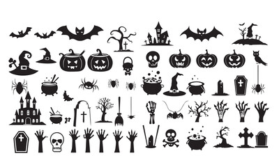 Set of halloween silhouettes icon 