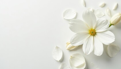 Delicate white flower petals on pure white background, nature, petals, purity