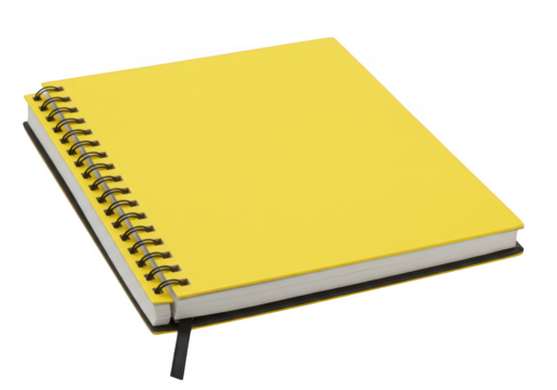 Yellow spiral notebook isolated on transparent background