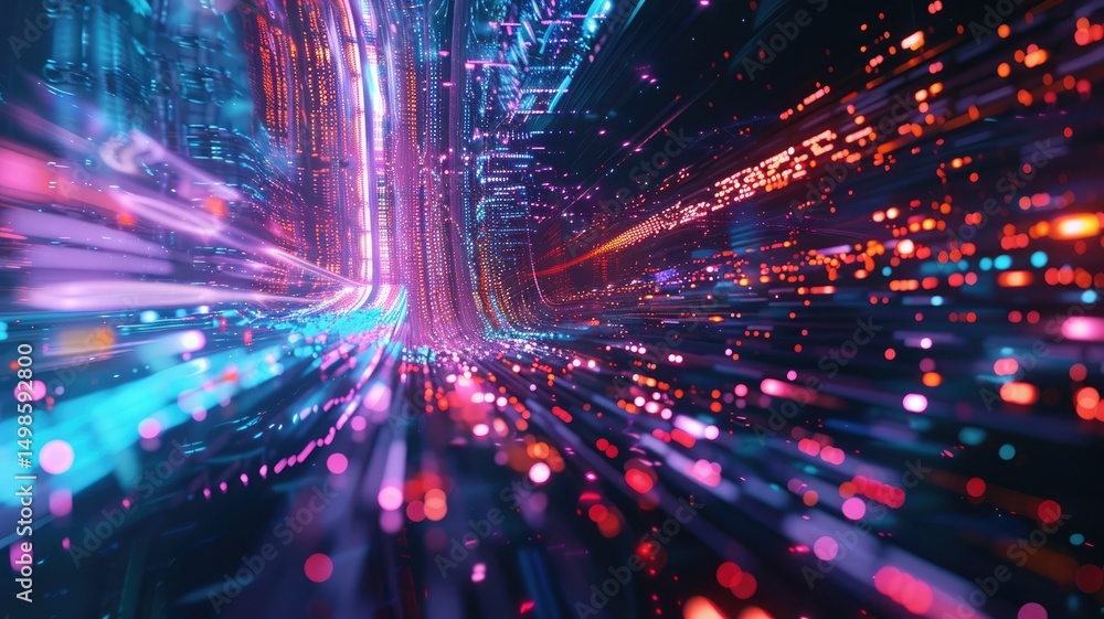 Poster abstract of digital shape or line and technological cyber style particle design connect in surreal e