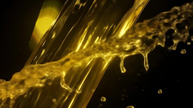 Golden liquid flowing gracefully against a dark backdrop, creating a stunning visual effect - yellow colored water