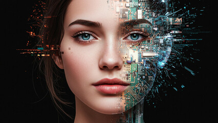 A Striking Portrait of Human and Artificial Intelligence Merging in Perfect Symmetry Within a Digital Consciousness