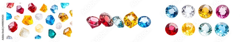 Poster set of colorful gemstone display isolated on transparent background