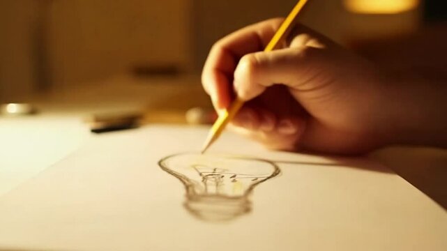 The artist carefully sketched a glowing drawing bulb, capturing its light and delicate shape perfectly.