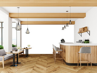 Free PNG wallpaper mockup in Coffee Shop Interior Design, Stylish Cafe Interior with Wooden Bar and...