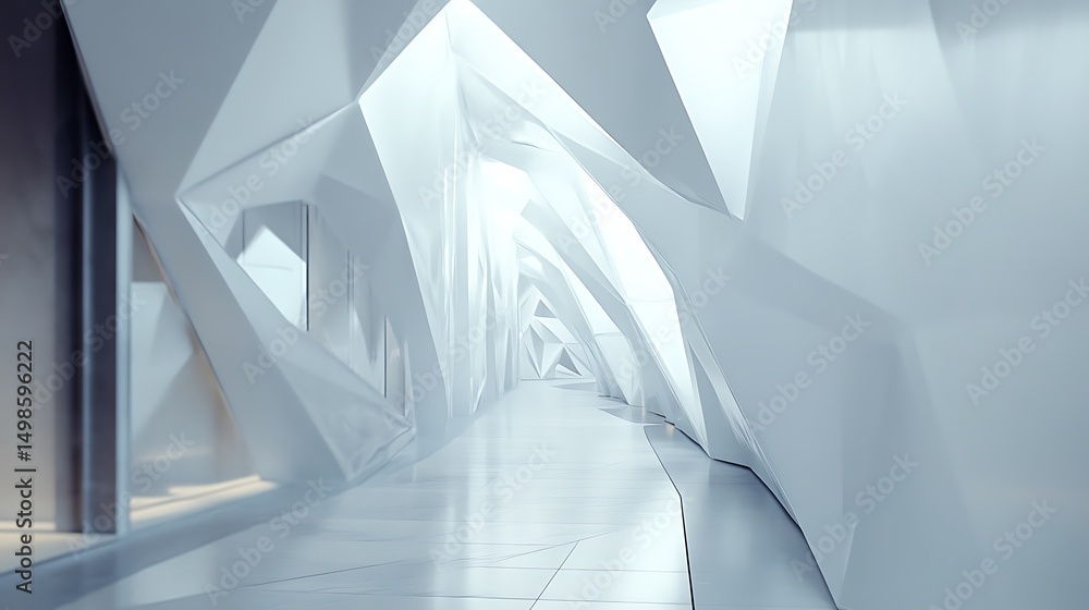 Poster abstract white architectural corridor stretches with clean lines for creating futuristic vision and 