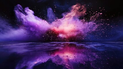 A burst of purple and red powder as it hits a surface.