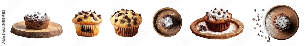 Poster set of delightful display of assorted muffins. isolated on transparent background