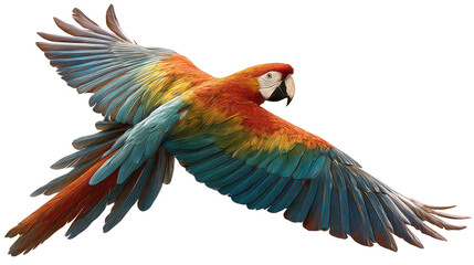 Fototapeta premium Title: Colorful Parrot Flying Isolated on White Background – Transparent Background