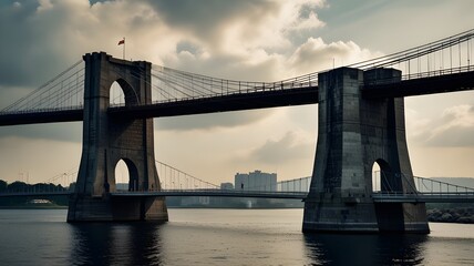 Obraz premium A conceptual image of a strong bridge connecting two abstract landmasses, symbolizing partnerships and alliances 