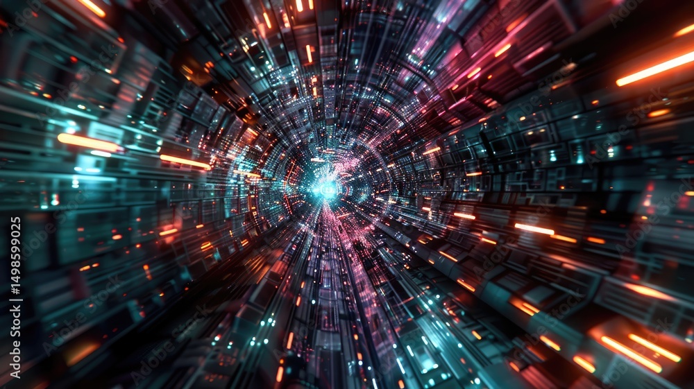 Poster abstract picture micro particle in geometric shape represent data flow. vivid flowing object with hi