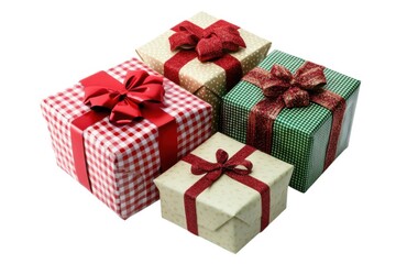 Obraz premium Wrapped presents with bows and ribbons on white background