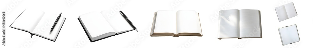 Poster multiple blank books arranged in a horizontal presentation. isolated on transparent background