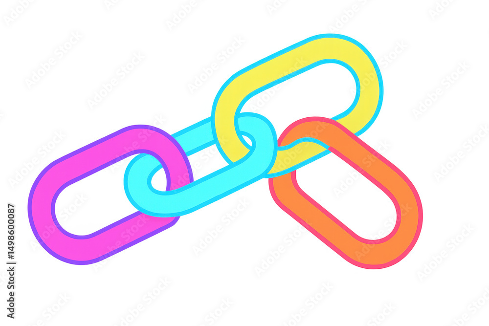 Poster vibrant, interconnected chain links symbolizing strength, unity, and connection on a transparent bac