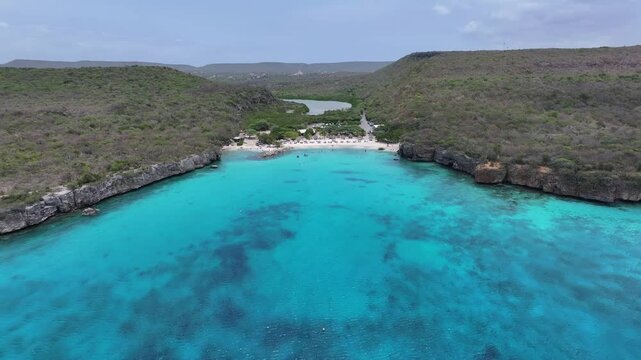 Daaibooi Beach At Willemstad Netherlands Curacao. Stunning Tropical Coastline Beach Scene Viewed From Above. Shore Clouds Beach Sea. Seaside Tropical Environment. Willemstad Netherlands.