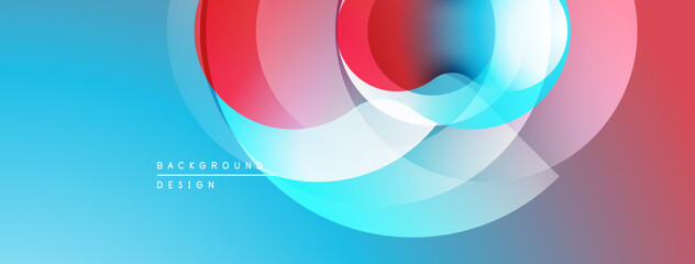 Fototapeta premium Abstract design features overlapping circles. Blue transitions to red. Minimalist style, modern aesthetic, smooth gradients present.
