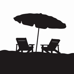 Beach Chairs and Umbrella Vector Silhouette Design for Summer Vacation, Holiday Relaxation, Resort Branding, and Outdoor Beach Scene Decor Projects
