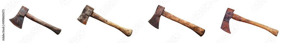 Poster set of several traditional hand tools displayed in a horizontal row. isolated on transparent backgro