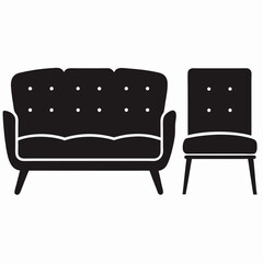 Black Silhouette of Upholstered Sofa and Chair Vector Art

