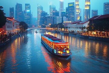 Obraz premium Singapore river cruise night cityscape skyline
