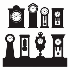 Silhouettes of Vintage Clocks Collection Vector Illustration