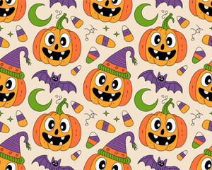 halloween seamless pattern, halloween, pumpkin, vector, autumn, pattern, illustration, seamless, orange, set, holiday, icon, october, celebration, design, cartoon, horror, spooky, fun, face, art, seas
