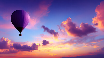 Obraz premium A hot air balloon is flying in the sky above a beautiful sunset