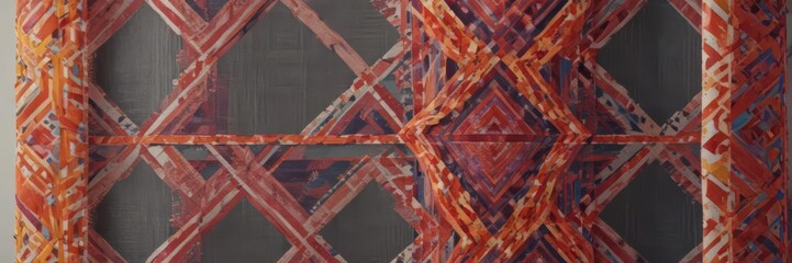 Vibrant geometric textile on neutral backdrop, textile, avant-garde, background
