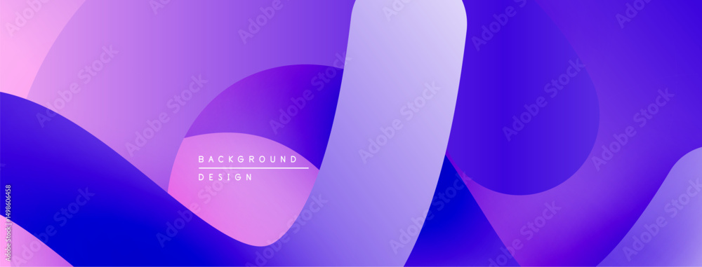 Fototapete Abstract fluid shapes, purple hues dominate. Gradient blends create dynamic visual flow. Modern design element for backgrounds.