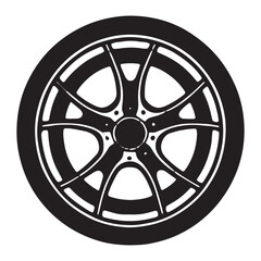 Stylish Alloy Wheel Design Black and White Vector Illustration