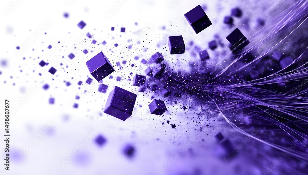 Poster purple cubes explode in a digital display.