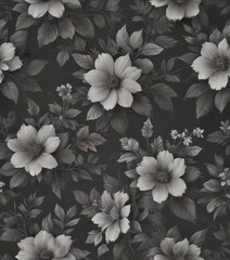 Subtle charcoal floral wallpaper  Delicate blooms and leaves create a seamless pattern , retro, delicate, vintage