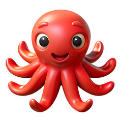 Obraz premium Cute red cartoon octopus character isolated on transparent background
