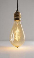 Bright yellow lightbulb glows intensely against pure white backdrop ,  inspiration,  creativity