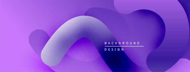 Abstract purple fluid shapes overlap. Gradient background creates modern design element. Minimalist aesthetic, smooth transitions visible.