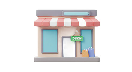 Storefront with Open Sign and Shopping Bags