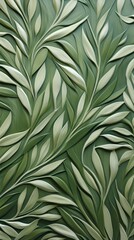 Olive leaf bas relief pattern art wallpaper plant.