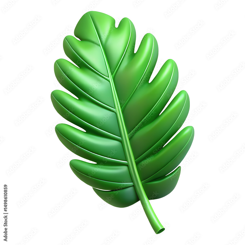 Poster realistic 3d render of a single green leaf isolated on transparent background