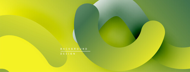 Abstract fluid shapes, vibrant green hues, smooth gradients create modern background design. Minimalist aesthetic, soft shadows present.