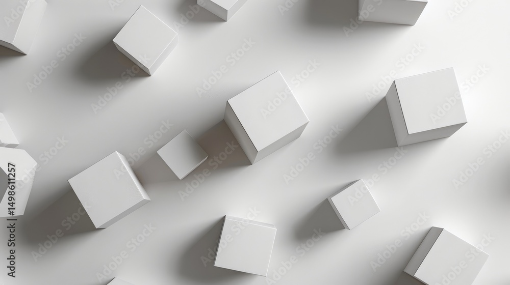 Aufkleber aerial view of white medium sized boxes seemingly falling from above. the arrangement creates a mini
