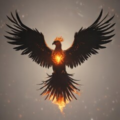 Blazing phoenix silhouette, wings outstretched, fiery form, legend, graphic, creature