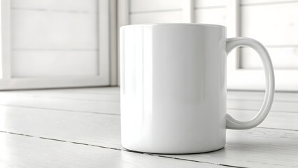 Obraz premium Blank White Mug Mockup on White Surface