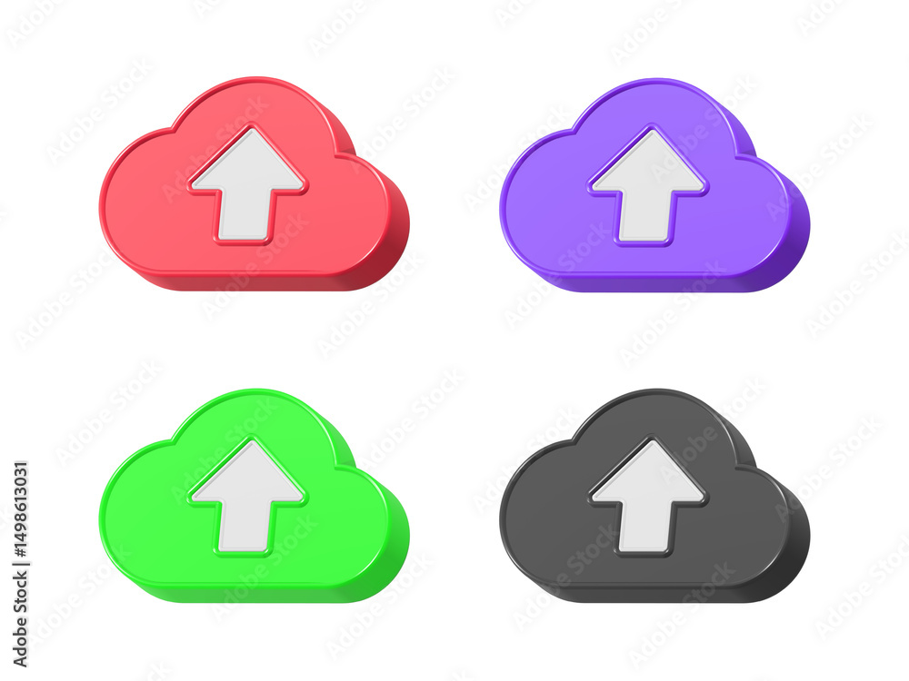 Poster upload symbol with cloud 3d rendering